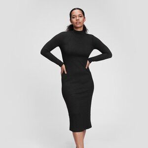 Gap Ribbed Mockneck Midi Dress BLACK